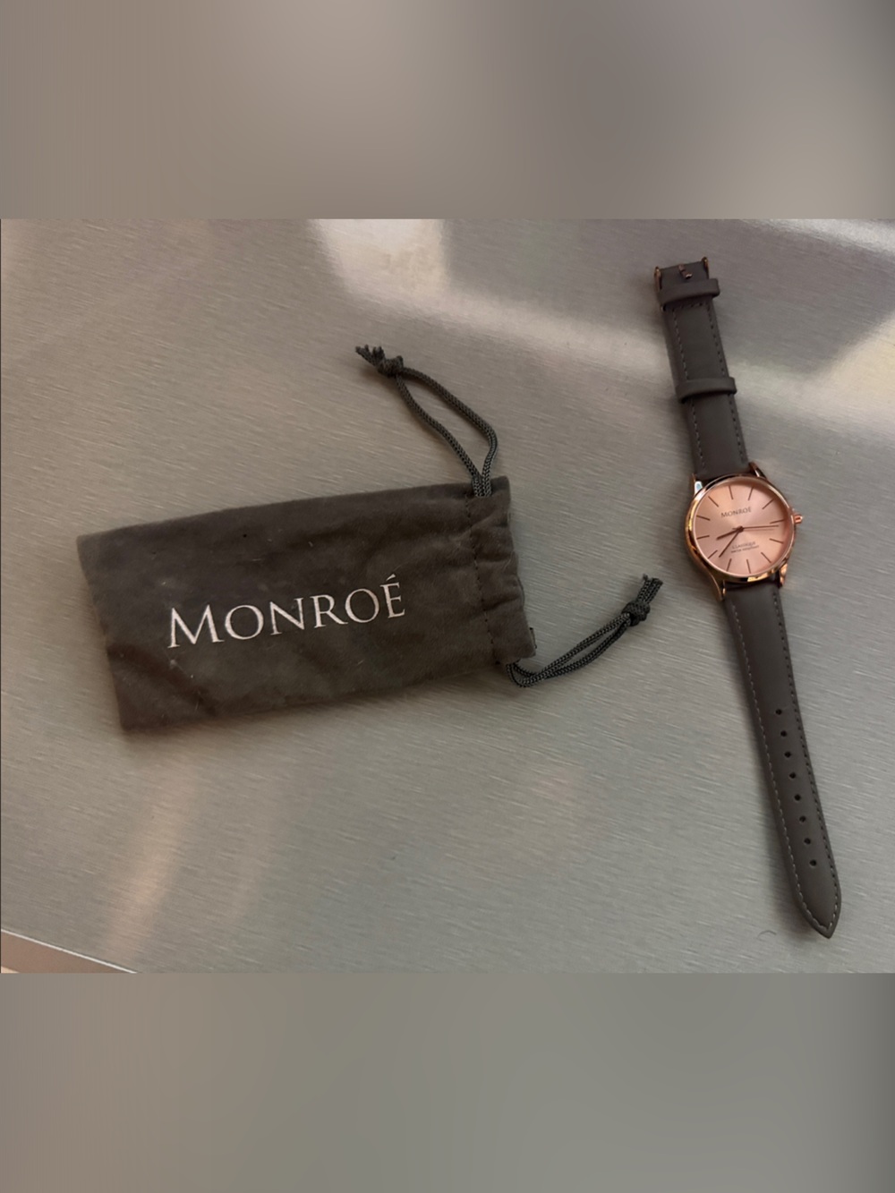 Monroe Women's Rose Gold Dial Watch with Gray Leather Strap